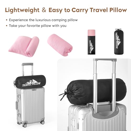 Small Shredded Memory Foam Pillow, Camping Pillow Travel Pillow - Compressible Medium Firm, Breathable Cover, Ideal Backpacking Hiking, Airplane and Car (Apricot Pink, L) - color: Apricot Pink, size: L-23 X 16 Inch