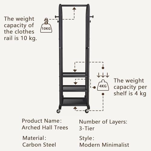Dttwacoyh Metal Clothing Rack with Wheels and Hanging Hooks,Narrow Coat and Shoe Rack,Small Hall Tree,for Small Space, Bedroom, entryway, Walk-in Closet, Laundry Room– Black - color: Black