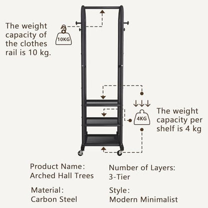 Dttwacoyh Metal Clothing Rack with Wheels and Hanging Hooks,Narrow Coat and Shoe Rack,Small Hall Tree,for Small Space, Bedroom, entryway, Walk-in Closet, Laundry Room– Black - color: Black