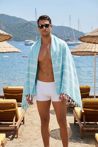 Cotton Turkish Beach Towel with Towels Oversized 36"x72" Pool Absorbent Extra Large Quick Dry Sand Travel Towel (Aqua Satin, 2 Pack) - color: Aqua Satin, size: 2 Pack