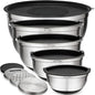 Belwares Mixing Bowls with Lids Set of 5 - Stainless Steel Mixing Bowl Set, Kitchen Nesting Metal Bowls with Non Slip Bottoms + 3 Grater Attachments, Airtight Lids, Food Prep + Storage, Matte Black - color: Matte Black, size: 5-Piece