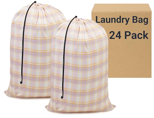 ZPECC Bulk Travel Laundry Bag,Extra Large Heavy Duty Laundry Bags 24 Pack,Washable Dirty Clothes Organizer for Commercial College Dorm Hotel Camping and Home Storage 30x40(Pink Checkered) - color: Pink Checkered