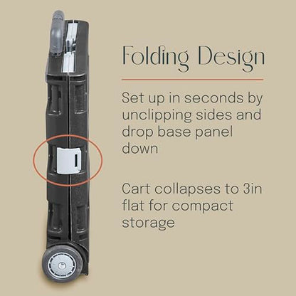 Mobile Folding Utility Cart with Canvas Storage Organizer Bag, Rolling Cart, Black/Grey - color: Black/Grey