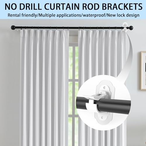 No Drill Curtain Rod Brackets， No Drill Needed Curtain Rod Holders, Adhesive Curtain Rod Holder，Multipurpose Nail Free Stick on Curtain Rod Hooks Self Adhesive Rod Holder Hooks（White 4Pcs） - color: White-4pcs
