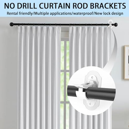 No Drill Curtain Rod Brackets， No Drill Needed Curtain Rod Holders, Adhesive Curtain Rod Holder，Multipurpose Nail Free Stick on Curtain Rod Hooks Self Adhesive Rod Holder Hooks（White 4Pcs） - color: White-4pcs