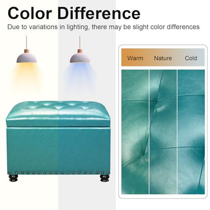 Ottoman with Storage,24" Leater Ottoman Foot Rest with Hinged Lid Small Rectangle Upholstered Tufted Foot Stools Ottomans for Bedroom Living Room Entryway,Teal Blue - color: Teal Blue