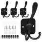 VIS'V Coat Hooks Wall Mount, Metal Self Adhesive 3 Prong Coat Hanger Hooks for Entryway Doorway, 2 Mount Options, Black, 4 Pcs - color: Black