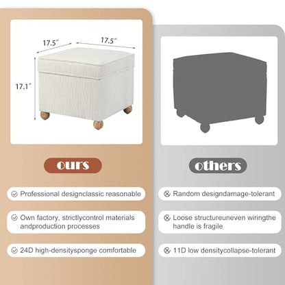 Ottoman with Storage, 17Inch High Jacquard Velvet Foot Stools Ottoman for Living Room, Upholstered Square Storage Ottomans Foot Rest, Bedroom Footstools and Ottomans with Hinged Lid, White - color: White Velvet