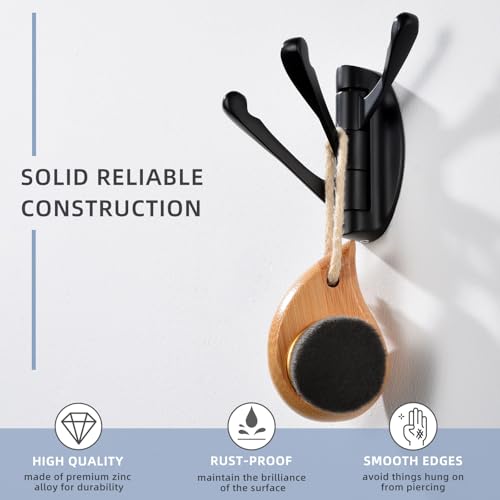 Angle Simple Towel Hook Matte Black 2 PCS, Metal Swivel Folding Robe Hook, Hand Towel Holder, Heavy Duty Clothes Hanger for Bathroom RV Wall Mount - color: Matte Black, size: 2 Pack