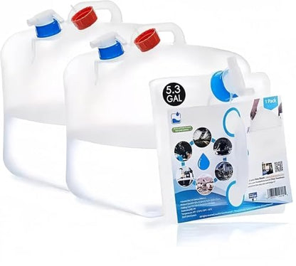 Camping Water Container 5.3 Gallon Collapsible Water Jug with Spout - Reusable Plastic Flasks, Foldable Empty Gallon Jug for Water Storage, Water Bag for Outdoor Hiking Emergency Prep (2 Pack)