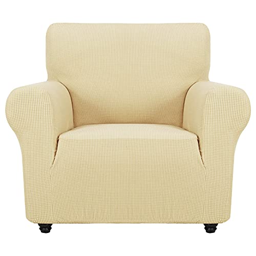 ZNSAYOTX Super Stretch Chair Slipcover Universal Sofa Chair Covers for Living Room Dogs Pet Furniture Protector Spandex Armchair Slipcovers with Anti Slip Foam Sticks (Beige, Chair) - color: Beige, size: Small (30"-47")