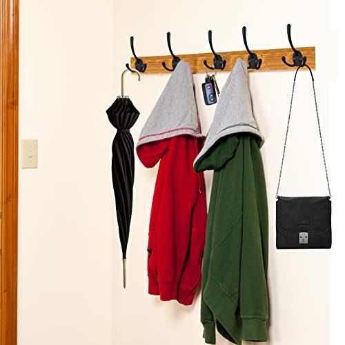 IBosins 18 Pack Big Heavy Duty Three Prongs Coat Hooks Wall Mounted with 36 Screws Retro Double Utility Rustic Hooks for Thick Coat, Big Heavy Bag - color: 18 Pcs Black