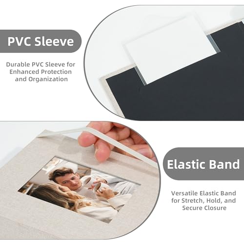 5x7 Photo Album, Slip In Fabric Cover Scrapbook with Front Window, Holds 104 Photos (52 Pockets), for Baby, Wedding, Travel, Beige - color: Beige, size: 52 Pockets