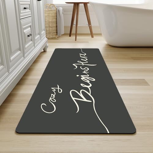MontVoo-Bath Mat Rug Long Non Slip Super Absorbent Bathroom Runner Stain Resistant Quick Dry Thin Bathroom Mat Fit Under Door-17"x59",Black - color: Black-cozy, size: 17"x59"(runner)