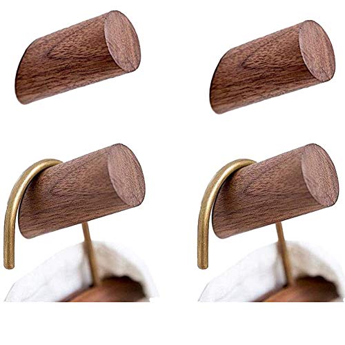Felidio Wood Wall Hooks, 4 Pack Coat Hooks Wall Mounted, Rustic Wooden Heavy Duty Robe Hook Hat Rack, Hooks for Hanging Bathroom Towels Clothes Hanger (Walnut Wood) - color: A for Walnut Wood (pack of 4 units)