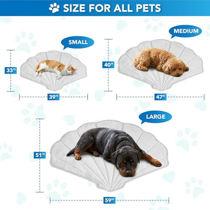 PetAmi Dog Cooling Mat, Sea Shell Shape, Pet Pad with Cooling Nylon & Soft Fleece, Q-Max > 0.4 Reversible All Season Blanket for Dogs & Cats, Large 51x59 in, Light Grey - color: Light Grey, size: Large