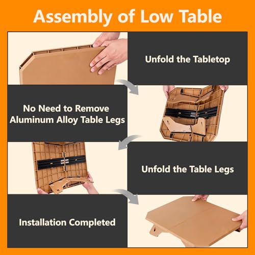 Foldable Camping Table, Portable Dual-Height Adjustable Aluminum Alloy Side Table (3.9"/15.7") with Storage Bag, Suitable for Outdoor Camping, Fishing, Picnics, BBQ, and Hiking (Khaki)