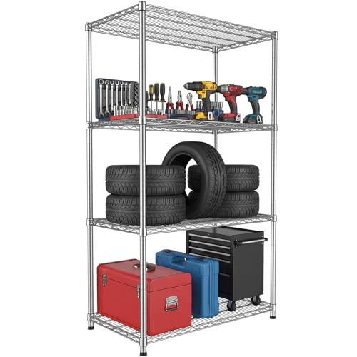 Heavy Duty 4 Tier Wire Shelving Unit 2200 lbs Capacity Garage Shelving Metal Storage Rack Adjustable 18”Dx36”Wx70.9”H Industrial Standing Shelf for Garage Basement Warehouse Pantry - size: 4-Tier-Silver[18"D x 36"W x 70.86"H]