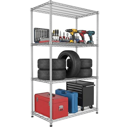 Heavy Duty 4 Tier Wire Shelving Unit 2200 lbs Capacity Garage Shelving Metal Storage Rack Adjustable 18”Dx36”Wx70.9”H Industrial Standing Shelf for Garage Basement Warehouse Pantry - size: 4-Tier-Silver[18"D x 36"W x 70.86"H]