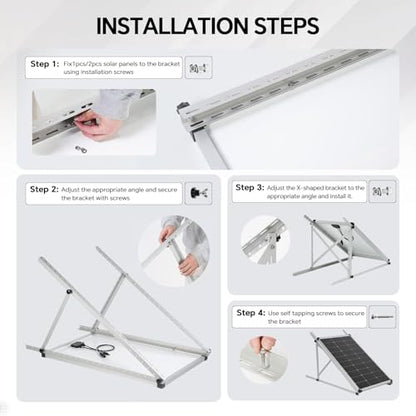 45" Solar Panel Mount Brackets Adjustable Solar Panel Tilt Mount Brackets for 100-400 Watts Solar Panel 2400Pa Windproof for Roof, RV, Ground, Boat and Off-Grid (Brackets with Cross Beams) - color: Upgrade silver