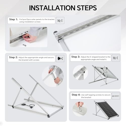 45" Solar Panel Mount Brackets Adjustable Solar Panel Tilt Mount Brackets for 100-400 Watts Solar Panel 2400Pa Windproof for Roof, RV, Ground, Boat and Off-Grid (Brackets with Cross Beams) - color: Upgrade silver