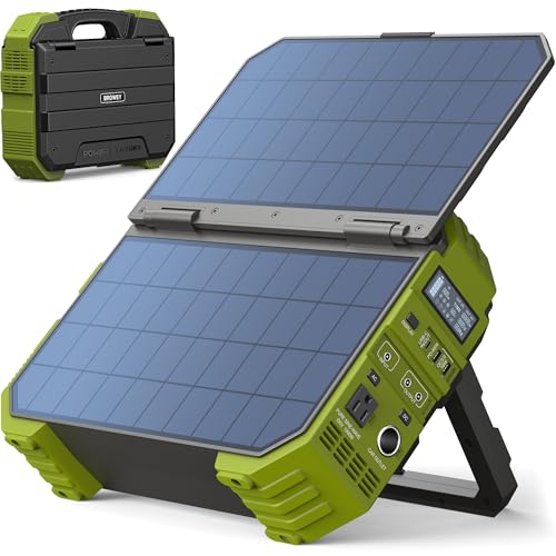 BROWEY Portable Power Station, 1000W (Peak 2000W) Solar Generator with Built-in Solar Panel, 614WH LiFePO4 Battery Pack, AC/DC/USB/PD Outputs, for Outdoor Camping, RV Travel, Emergency Preparedness - style: S1000 Green
