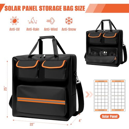 22"x4"x25" Solar Panel Travel Bag, 600D Waterproof Carrying Pocket Case, Solar Panel Storage Bag with Shoulder Strap Fit for Outdoor Camping Travel, Compatible with 100W /200W, with Shoulder Pads