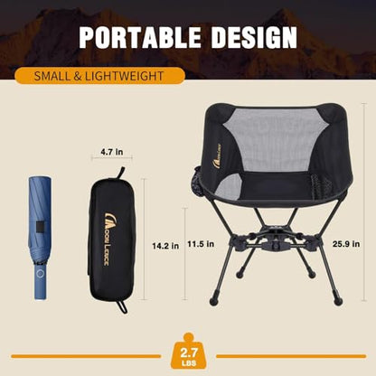 MOON LENCE Portable Camping Chair Backpacking Chair - The 4th Generation Ultralight Folding Chair - Compact, Lightweight Foldable Chairs for Hiking Mountaineering, Beach (Black-1Pack (Glod-Logo)) - color: Black-gold