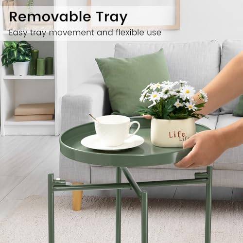 danpinera 2 Tier Metal Side Table with Removable Tray, End Table Outdoor Small Accent Table, Anti-Rust Green Nightstand for Bedroom Balcony Patio (Dark Green) - color: Dark Green