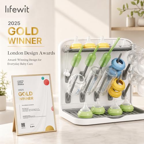 Lifewit Baby Bottle Drying Rack with 10 Hooks, Newborn Essentials Must Haves, Bottle Storage Organizer for Countertop, Cabinet, Rack Dryer Holder for Pacifiers, Pump Parts, Baby Stuff - size: Medium-10 Hooks, style: without Drain Mat