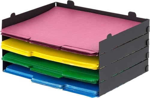 IRIS USA Metal Letter Tray Paper Organizer, 4 Pack, For Letter/A4 File Holder Paperwork Document, Stackable Desktop File Organizer Tray Paper Basket Rack for Office Supplies Home Work, Black - size: 4 - Pack, style: Tray