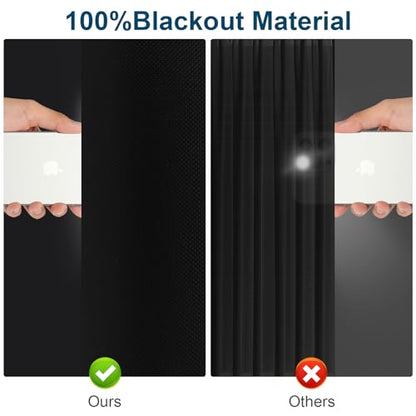 100% Blackout Curtains for Bedroom, No Drill Window Shades, Portable DIY Blackout Blinds with Stickers & Tabs for Travel, RV, Dorm, Nursery & Media Room (57" x 157", Black) - size: 57"W x 157"H