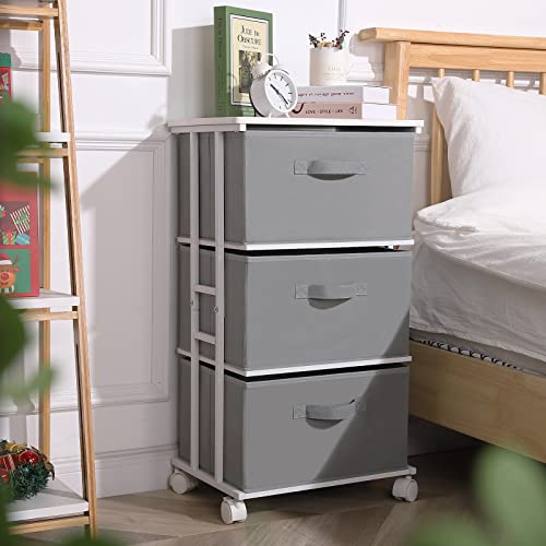 MAX Houser Dresser Tower with 3 Drawers,Fabric Dresser Drawer Organizer Unit,Dresser Chest with Wood Top,Vertical Storage Dresser,Small Dresser for Bedroom,Office-Dark Grey | Fabric Storage Organizer Unit, Chest of Drawers with with WoodTop, Small Vertica