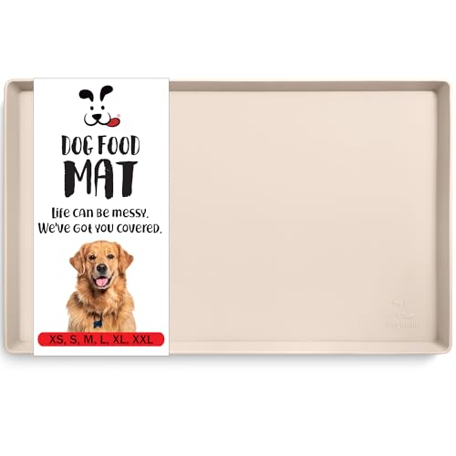 DogBuddy Dog Food Mat – Waterproof Dog Bowl Mat for Food and Water, Silicone Pet Feeding Mats for Floors, Non-Slip Placemat with High Edges for Dogs Bowls, Puppy Essentials (XL: 28" x 18", Vanilla) - color: Vanilla, size: 28"L x 18"W