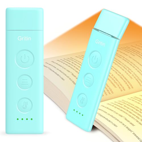 Gritin Book Light Rechargeable, Clip on LED Reading Light for Books in Bed | Eye Caring 3-Color & 5-Brightness, Stepless Dimming, Long Lasting, Compact Size Flexible Book Lamp for Bookworms-Blue - color: Blue