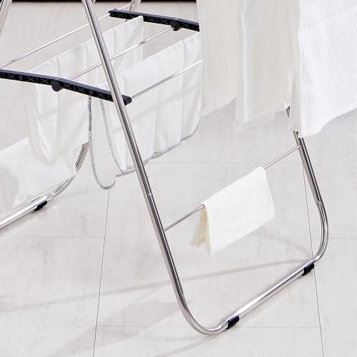 TRES BELLE M-Size Stainless Steel Gullwing Clothes Drying Rack, Foldable Compact Metal Laundry Dryer with Secure-Rod 2 Bottom Bars for Baby Clothes, Delicates, Underwear, Towel - size: Medium