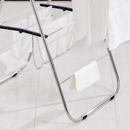 TRES BELLE M-Size Stainless Steel Gullwing Clothes Drying Rack, Foldable Compact Metal Laundry Dryer with Secure-Rod 2 Bottom Bars for Baby Clothes, Delicates, Underwear, Towel - size: Medium