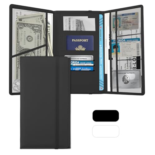 Tri-fold PU Car Registration and Insurance Holder,Multi-Pocket Car Registration and Insurance Card Holder for Cards,Papers,Documents,Portable Cars Document Holders Glove Box (Black)