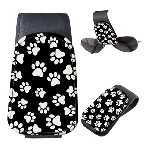 Sunglasses Holder for Car Visor, PU Leather Glasses Clip Organizer, Cute Magnetic Eyeglass Holder for Vehicle Sun Visor, Car Interior Accessory for Women & Men Black White Dog Paws - color: Black White Dog Paws