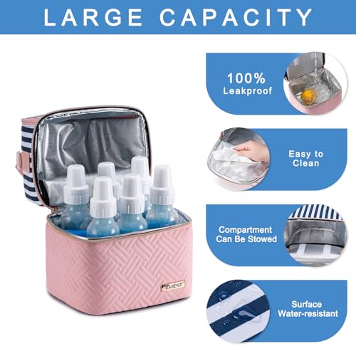 Breastmilk Cooler Bag with Ice Pack Fits 6 Baby Bottles up to 9 Ounce, Breast Milk Pump Cooler Bag with Shoulder Strap for Nursing Mom Daycare, Work, Travel- Straps - color: Straps