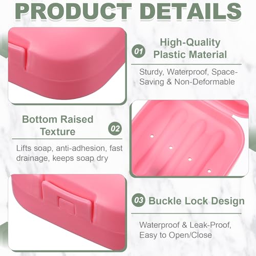 uxcell 2 Pcs Travel Soap Case, Portable Travel Soap Box Waterproof Holder Case, Airtight Dish Container with Lid for Shower Bathroom Outdoor Home Gym Hiking (Square, Pink)
