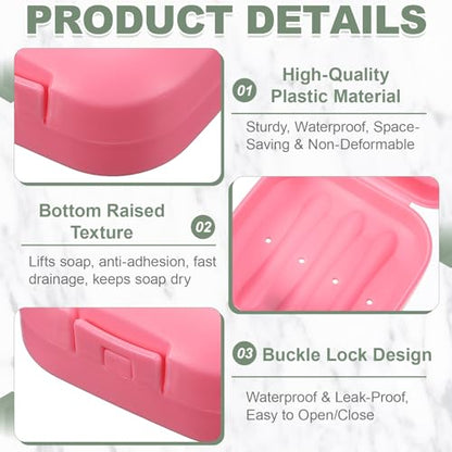 uxcell 2 Pcs Travel Soap Case, Portable Travel Soap Box Waterproof Holder Case, Airtight Dish Container with Lid for Shower Bathroom Outdoor Home Gym Hiking (Square, Pink)