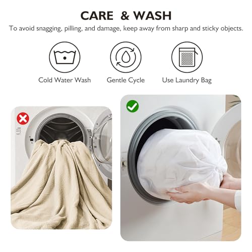 EMME Cotton Throw Blanket for Couch Soft Muslin Blankets 50"x60" Lightweight Breathable Blanket Beige All Season Gauze Blanket - color: 02 - Beige, size: Throw (50" x 60")