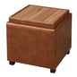 Adeco 17 inch Square Storage Ottoman with Reversible Tray Top, Cognac Brown Faux Leather Footrest Stool & Coffee Table for Living Room, Bedroom - color: Cognac Brown Leather – Upgraded Version