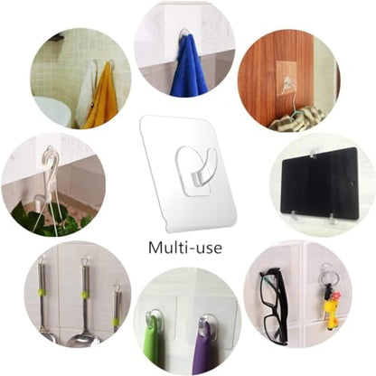 Ninth Five 30 Pack Adhesive Hooks for Hanging, 33lb Heavy Duty Wall Hooks, Clear Plastic Sticky Utility Hook for Home Kitchen Bathroom Office Use