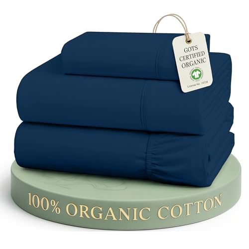 LANE LINEN Twin Sheet Set 100% Organic Cotton Cooling Soft 3pc - Navy | Twin Sheet Set, 100% Organic Cotton Percale - Great For Gifting, Easy-Care Machine Washable, Breathable For Year-Round Sleep - color: Navy, size: Twin