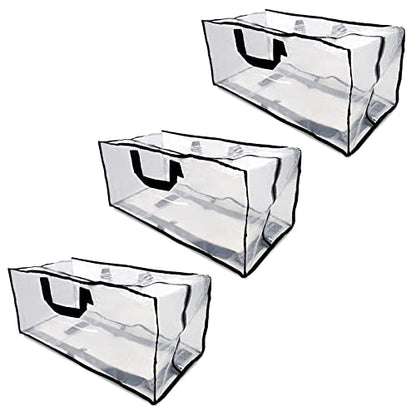 ZENPAC Clear Blanket Storage with Handles, Zippered Plastic Bags, Heavy Duty, Waterproof for Packing Clothes, Linens, Comforters, 27x12x13.75, 3 Pack