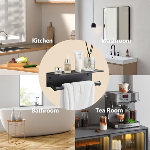 Black Paper Towel Holder Wall Mount with Thickened Shelf for Bathroom,Matte Black Adhesive Hand Towel Holder,Bathroom Kitchen RV - color: Black Thk