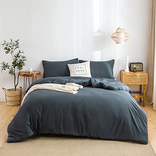 COTTEBED Washed Polycotton Microfiber King Size Comforter Set, Lightweight Ultra-Soft Comfy Cozy Bedding Blanket Comforter with 2 Pillow Shams for All Season Use - Dark Dusty Blue Grey King/Cal King - color: Dark Dusty Blue Grey, size: King/Cal King(Comfo
