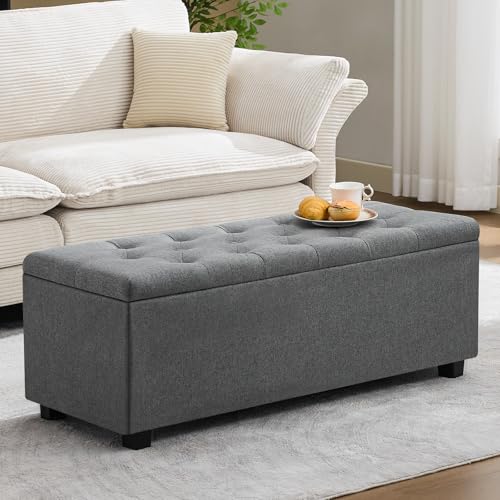 43" Ottoman with Storage and Sturdy Metal Frame, Tufted Upholstered Storage Bench, Modern Footboard Hideaway Chest with Removable Lid and Footrest for Living Room, Entryway (Dark Gray) - color: Dark Gray